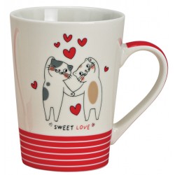 Tasse chats rouge Sweet Love porcelaine 42 cl