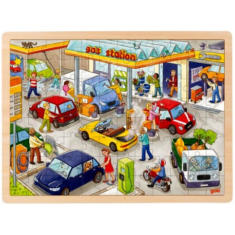 Puzzle cadre enfant en bois Station essence 96 pièces