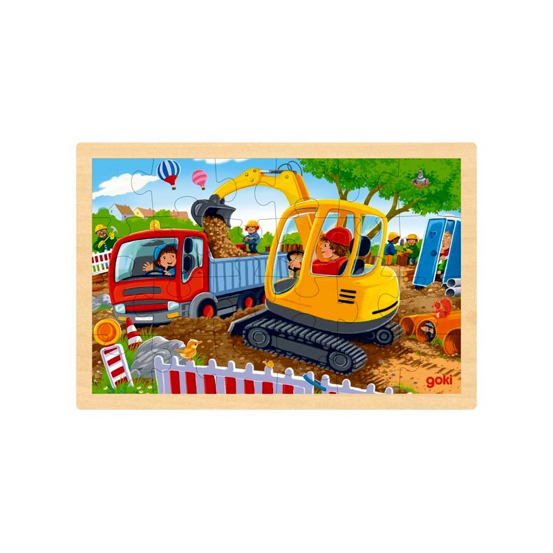 Puzzle en bois 48 pièces les pompiers enfant goki avec cadre support.