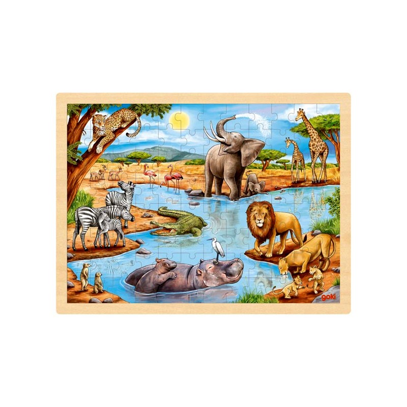 Puzzle cadre enfant en bois Savane 96 pièces - La Magie des Automates