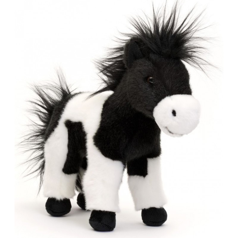 Peluche Poney noir blanc 25 cm - La Magie des Automates