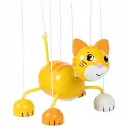 Marionnette à fil chat en bois jaune