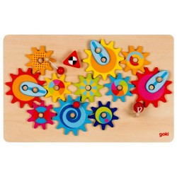 Jeu puzzle en bois animé engrenages 16 pièces