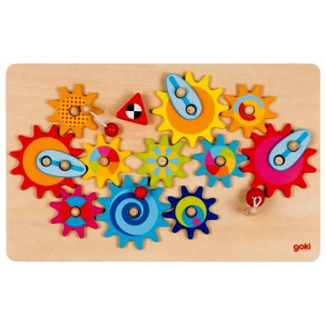 Jeu puzzle en bois animé engrenages 16 pièces