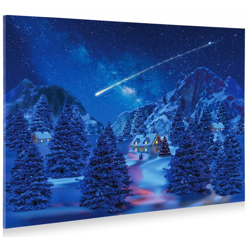 Tableau lumineux Village sous la neige 40 x 30 cm, Décoration lumineuse