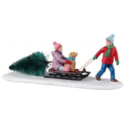 Enfants luge et sapin Lemax