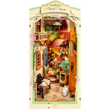 Maquette en bois lumineuse Serre-livres Rue fleurie