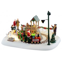 Train Père Noël et chiens animé lumineux LEMAX