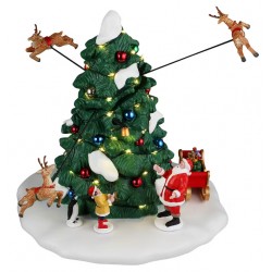 Rennes du Père Noël volant autour du sapin lumineux animé LEMAX