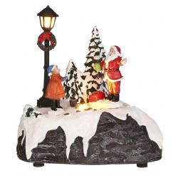 Scène enneigée lumineuse Père Noël et enfant LUVILLE