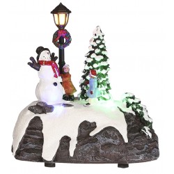 Scène enneigée lumineuse Bonhomme de neige et enfants LUVILLE
